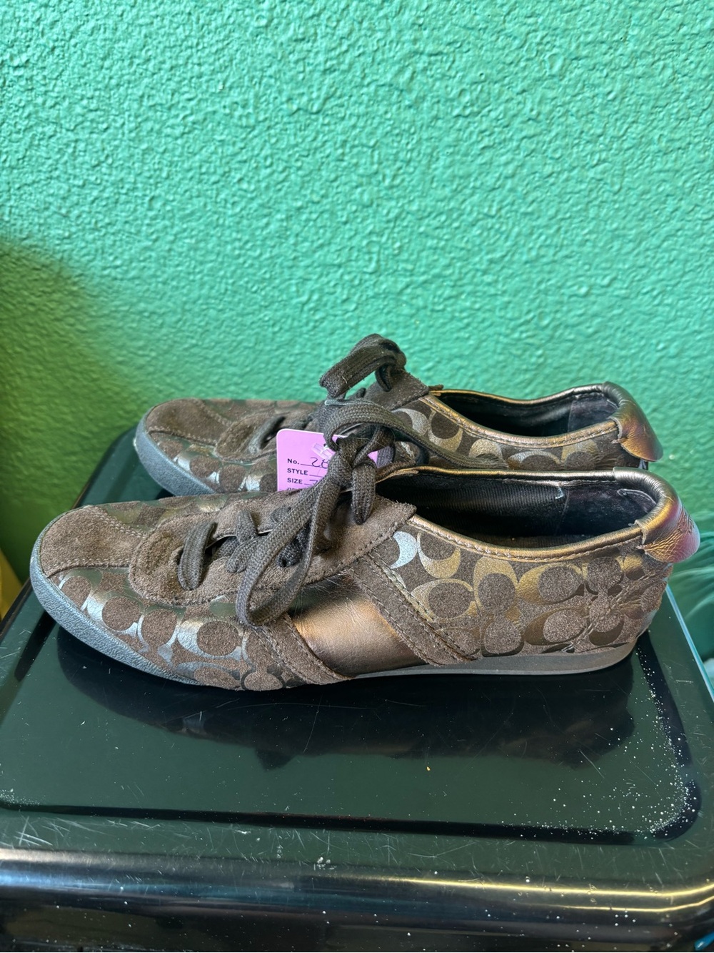 Coach Dark Brown Signature Canvas Slip-On Sneakers